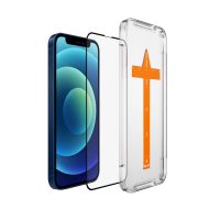 Ochranné sklo pro iPhone 15 Plus a 16 Plus s instalačním rámečkem - Černé