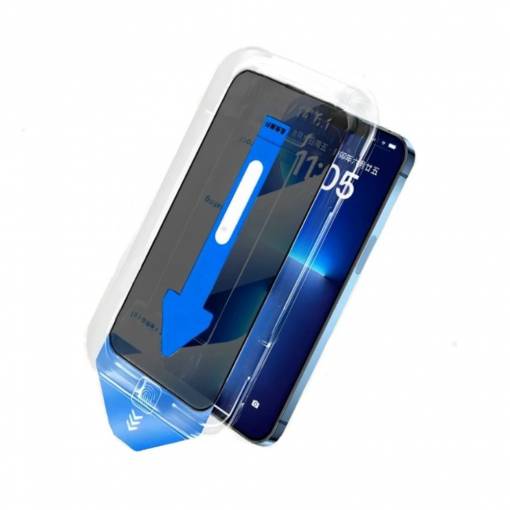 Foto - Zatmavovací ochranné sklo pro iPhone 13 a 14 s instalačním rámečkem